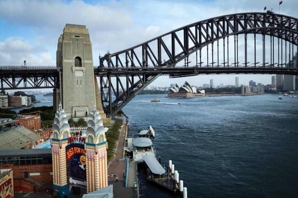 View of Luna Park looking back towards the Sydney Harbour Bridge